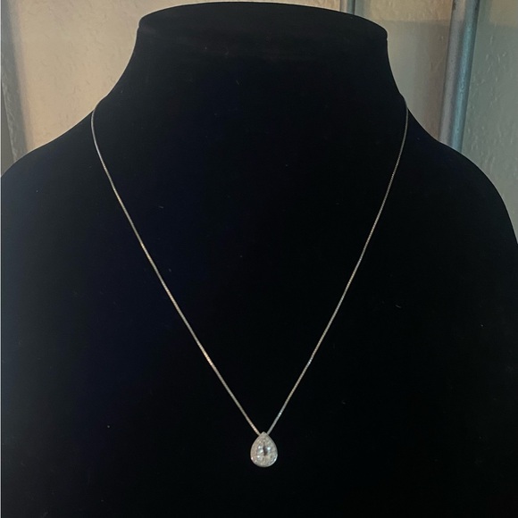 JWBR Sterling Silver White Topaz Teardrop Pendant with Sterling 18” Chain - Picture 3 of 8